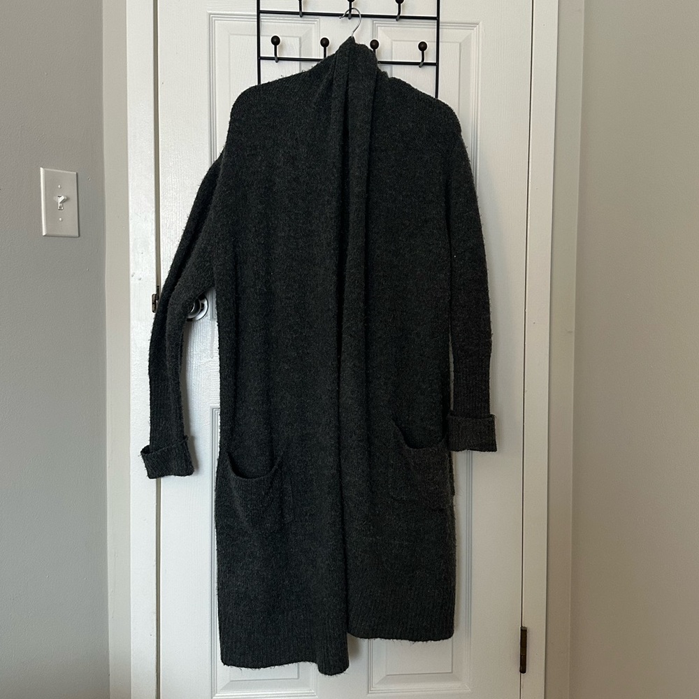 Dark grey long knit cardigan